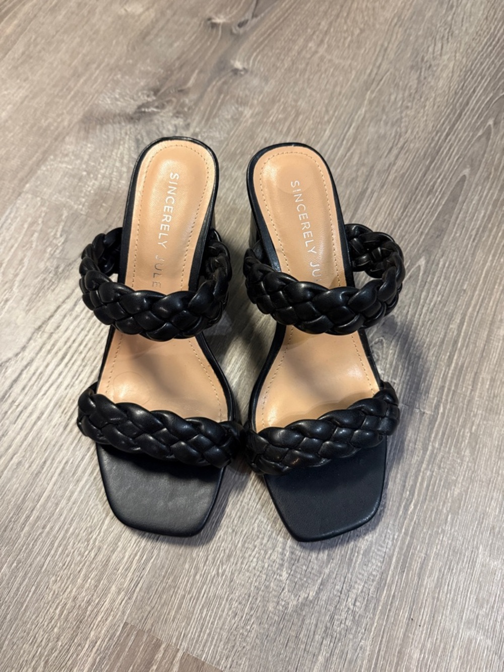 Sincerely Jules Black Braided Double-Strap Slide Heels
